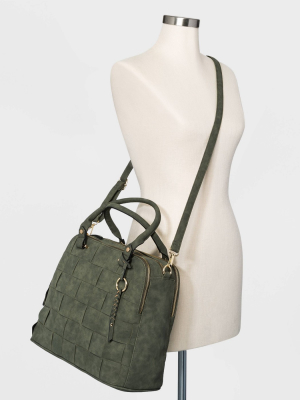 Vr Nyc Zip Closure Triple Compartment Satchel Handbag - Olive Green