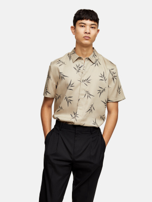 Topman Premium Grey Willow Print Slim Shirt