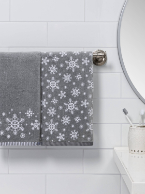 2pk Snowflake Hand Towel Set Gray - Wondershop™