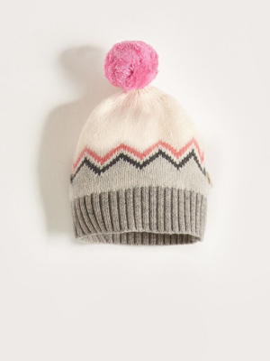 Bonnie Mob Zig Zag Pom Pom Hat -pink