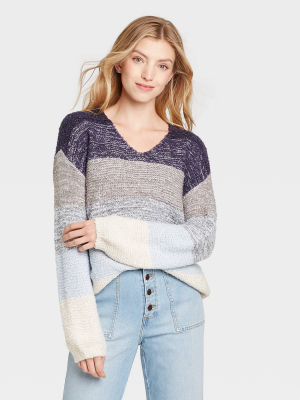 Women's Striped V-neck Pullover Sweater - Knox Rose™