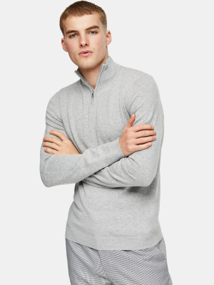 Considered Light Grey Turtle Neck Zip Knitted Jumper