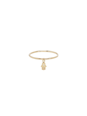 14k Itty Bitty Single Diamond Hamsa Charm Ring