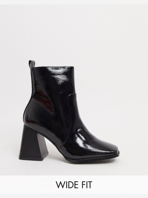 Raid Wide Fit Antonia Square Toe Ankle Boots In Black Patent