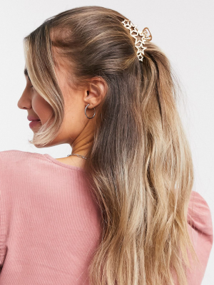 Asos Design Hair Clip Claw With Stars In Gold Tone