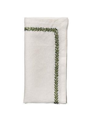 Kim Seybert Jardin Napkin In White & Green - Set Of 4