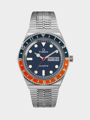 Q Timex Reissue Navy Dial With Navy/orange Ring Bracelet Watch