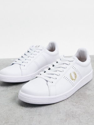 Fred Perry B721 Gold Detail Leather Trainers In White