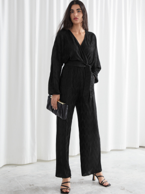 Belted Pleated Wrap Jumpsuit