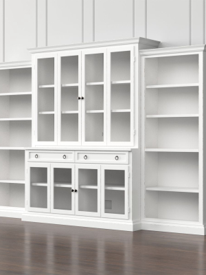 Cameo 4-piece Modular White Glass Door Wall Unit With Open Bookcases