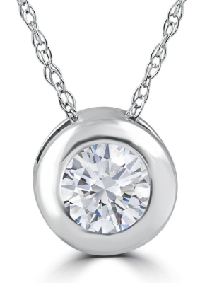 Pompeii3 1/4 Ct Round Diamond Solitaire Bezel Pendant Necklace 18" 14k White Gold