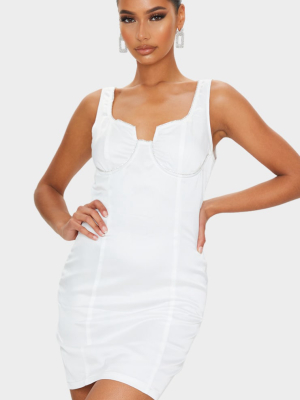 White Diamante Cup Detail Sleeveless Bodycon Dress