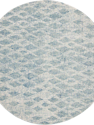 Abstract Ivory/blue Round Rug