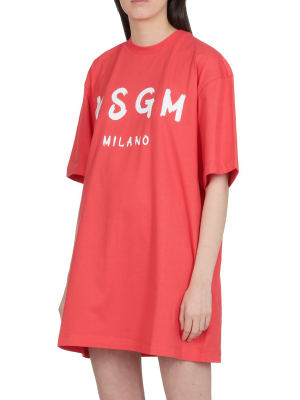 Msgm Logo Print Crewneck T-shirt Dress