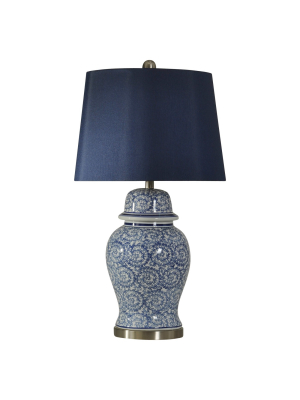 Blue Ivy Swirl Table Lamp With Blue Hardback Fabric Shade - Stylecraft