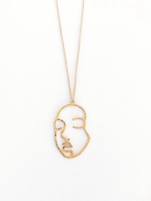 Sanctuary Project Hammered Modern Art Statement Face Pendant Necklace Gold