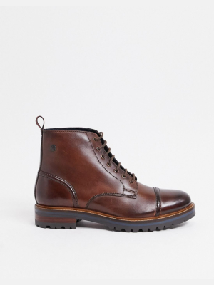 Base London Franklin Toe Cap Lace Up Boots In Brown