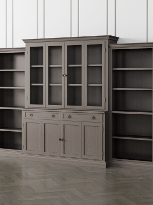 Cameo Grigio 4-piece Glass And Wood Door Wall Unit With Open Bookcases