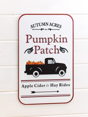 Lakeside Autumn Acres Metal Wall Hanging Harvest Pumpkin Patch Sign With Hay Ride Truck