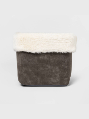 Faux Suede Basket With Fur Trim Gray - Threshold™