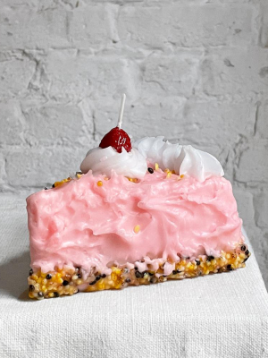 Rosa Torta Pink Cake Slice With Cherry Candle