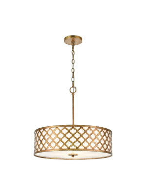 Arabesque 4-light Chandelier In Bronze Gold With White Fabric Shade