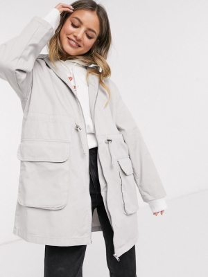 Asos Design Lightweight Parka In Washed Gray