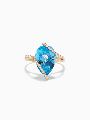 Effy Ocean Bleu 14k Yellow Gold Blue Topaz And Diamond Ring, 6.28 Tcw