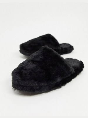 Lindex Faux Fur Slip On Slippers In Black