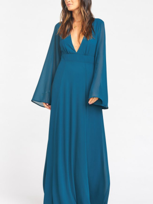 Venus Long Sleeve Flare Dress ~ Deep Jade Chiffon