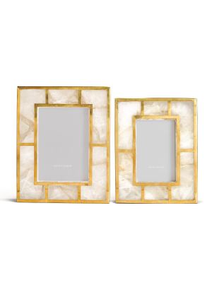 White Quartz Set Of 2 Photo Frames With Brass Trim In Gift Box