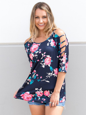 Cut Out Shoulder Tunic - Navy