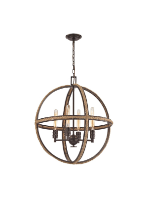 Natural Rope 4-light Chandelier In Oil Rubbed Bronze