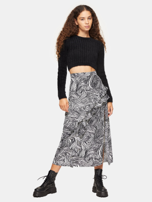 Zebra Print Ruffle Maxi Skirt