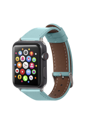 Insten Genuine Leather Band For Apple Watch 42mm 44mm All Series Se 6 5 4 3 2 1, Replacement Watchband Strap, Light Blue