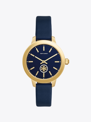 Collins Watch, Navy Leather/stainless Steel, 38 Mm