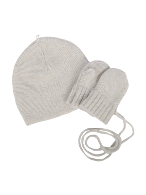 Makie Soft Grey Cashmere Infant Hat And Mitten Set