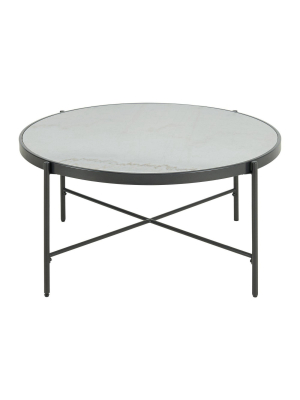 Carlo Round Coffee Table With Marble Top White - Picket House Furnishings