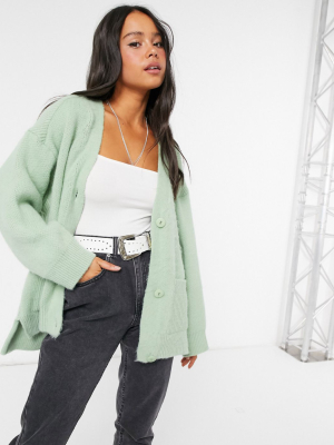 Topshop Longline Cardigan In Pistachio Green