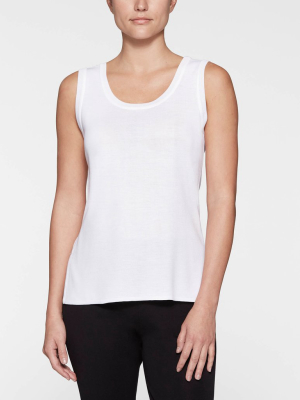 Double Scoop Neck Knit Tank Top, White