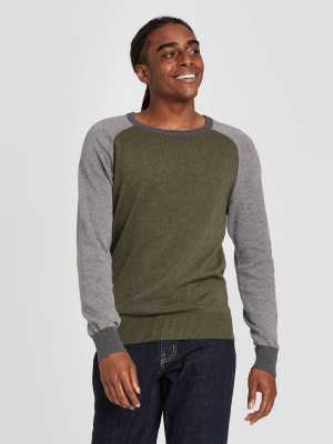 Men's Colorblock Regular Fit Crewneck Sweater - Goodfellow & Co™ Olive Heather