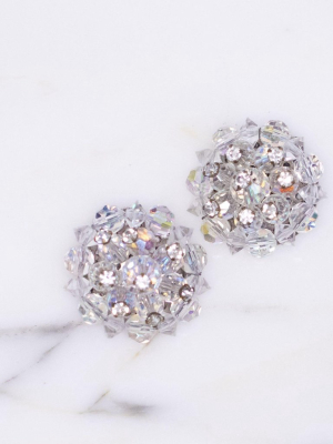 Vintage Aurora Borealis Bead Earrings With Diamante Rhinestones