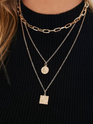 Layered Coin & Square Pendant Necklace