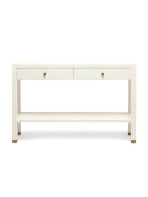 Jarin Narrow Console White Faux Belgian Linen