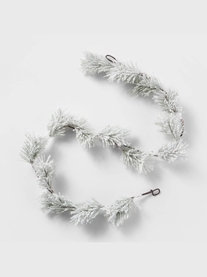 Unlit 5' Flocked Decorative Greenery Garland White & Green - Wondershop™