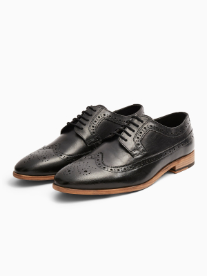 Black Real Leather Collins Brogues