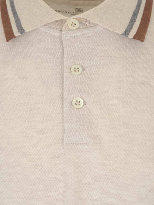 Brunello Cucinelli Striped Collar Polo Shirt