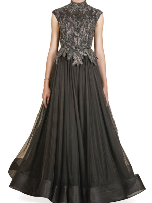 High-neck Embroidered Gown