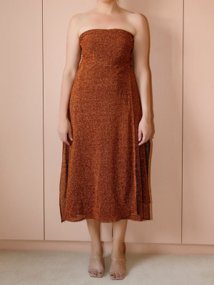 Bronze Lurex Bandeau Wrap Dress