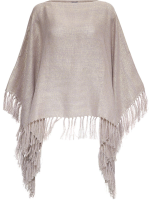 Brunello Cucinelli Fringed Metallic Knit Poncho